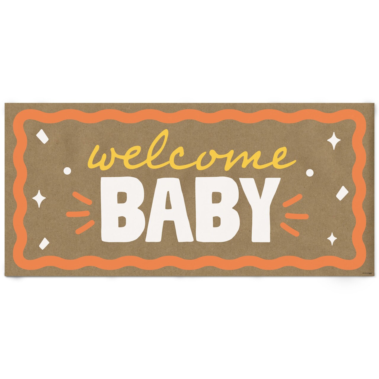 Big Dot of Happiness Orange and Yellow Wavy Welcome Baby Kraft Paper Banner, Retro Baby Shower Backdrop, Printed Brown Paper Party Decoration – 1 Ct